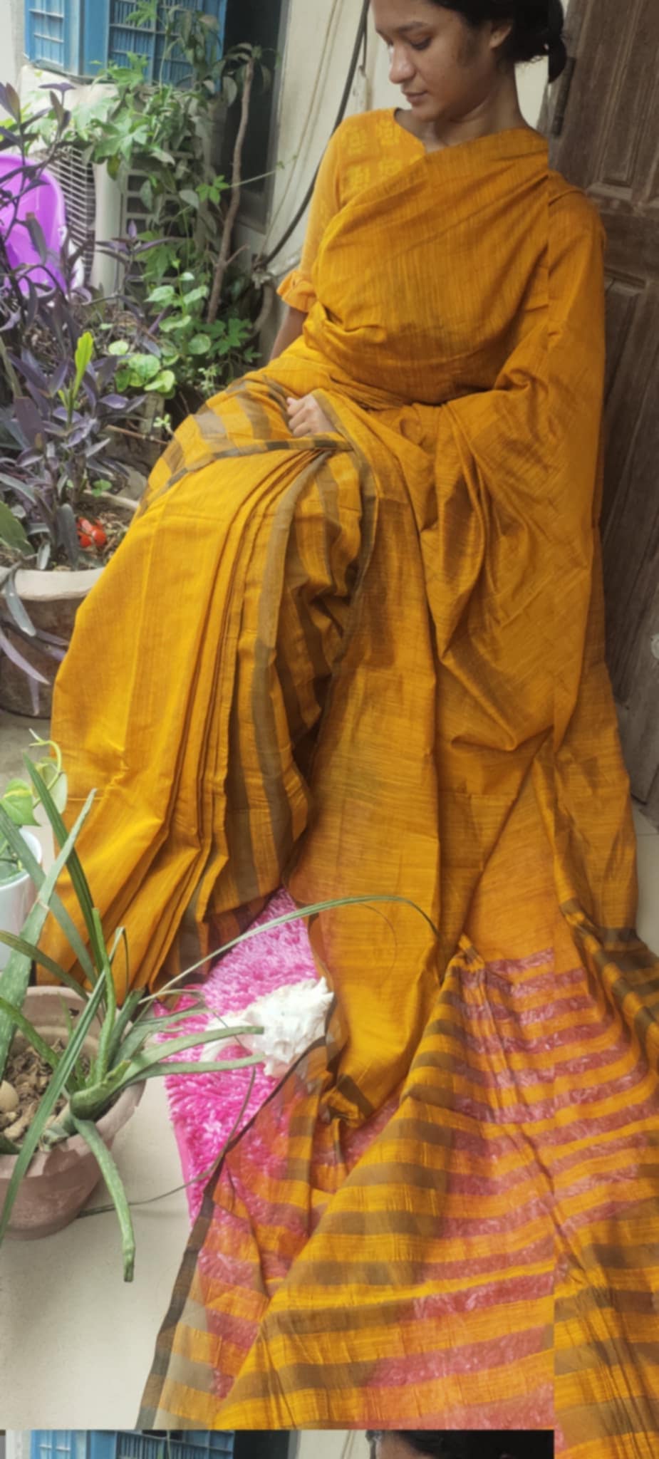 কটন হ্যান্ডস্টিস ব্লক ডিজাইন শাড়ি